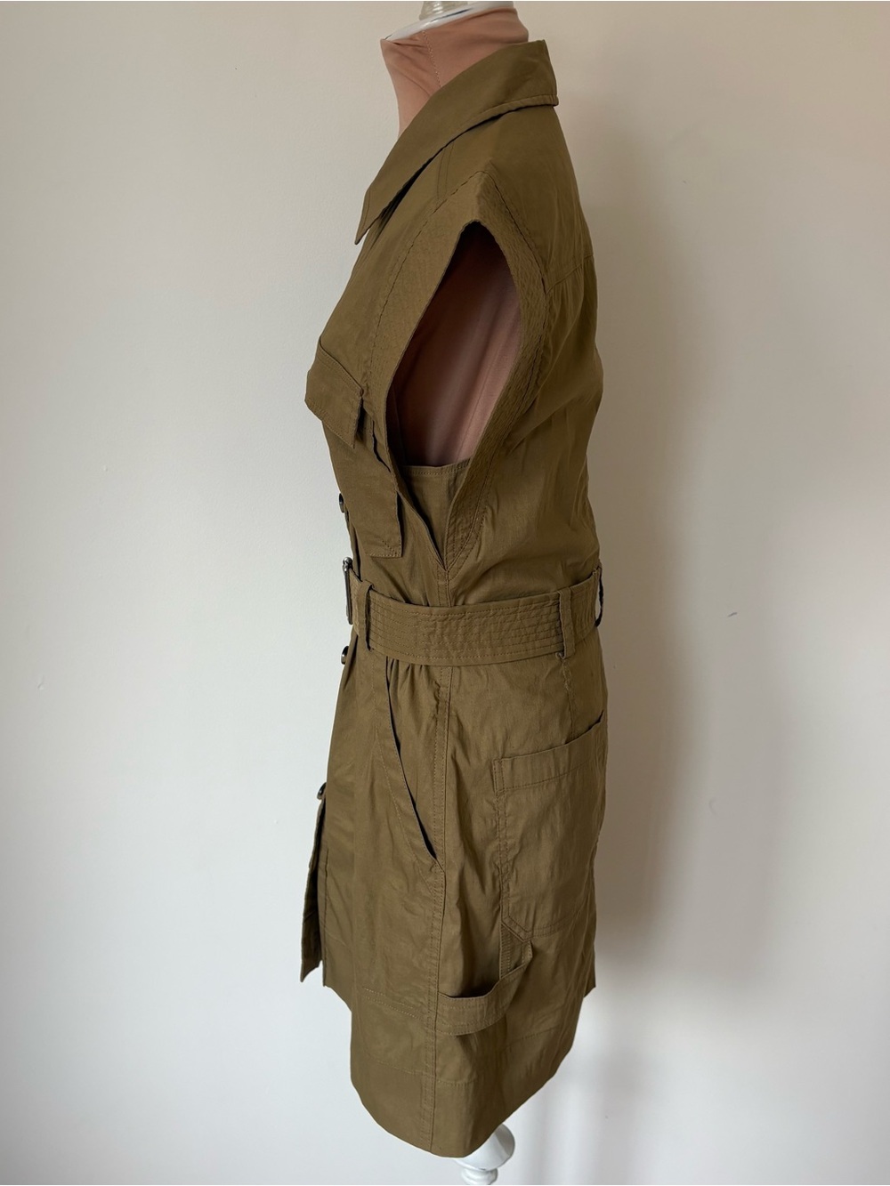 A.L.C. Ava Mini Utility Linen Blend Drill Green Cargo Safari Dress EUC Size 2 - Picture 5 of 10